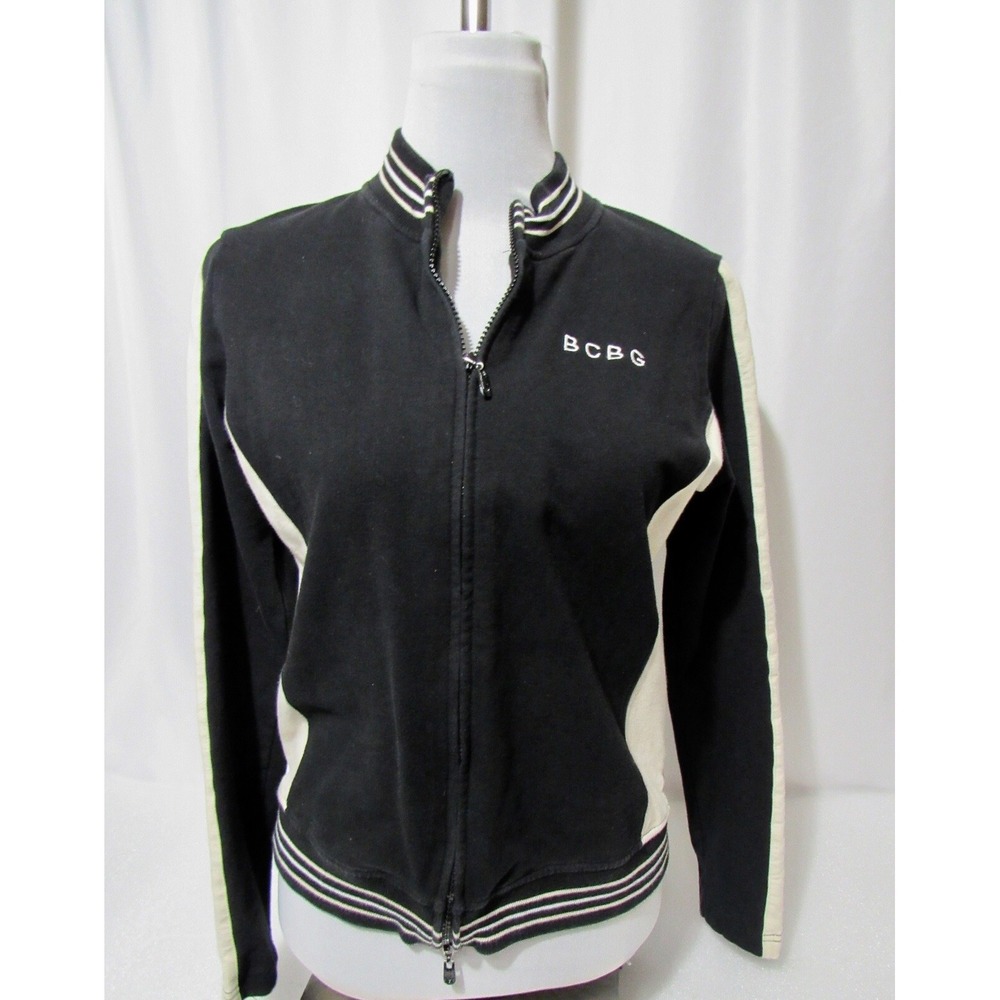 BCBG‎ Maxazria LONG SLEEVE 95% Cotton Full Zip Monogramed SWEATER sz L
